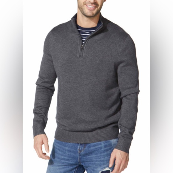Nautica NWT Men’s Quarter Zip Sweater Charcoal Heather Size XXL - Picture 1 of 8